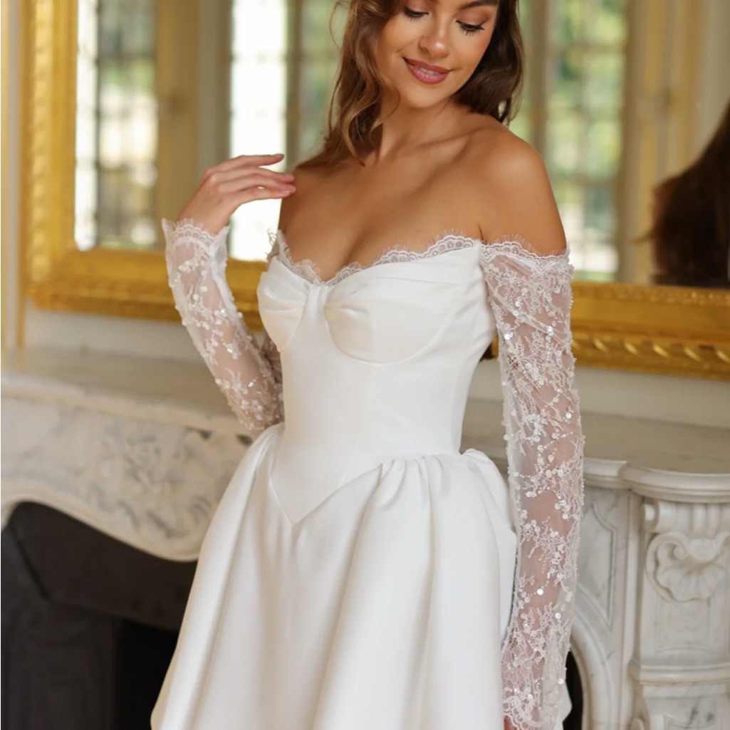 Rosie Etienne Off-Shoulder Lace Bridal Dress